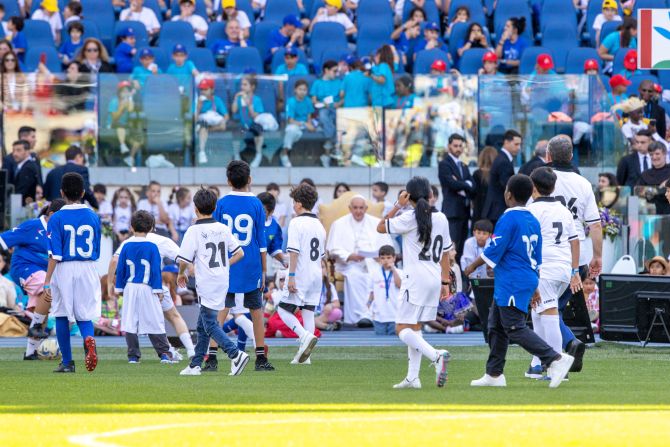 Pope Francis meets with 50,000 for World Children’s Day in Rome’s Olympic Stadium